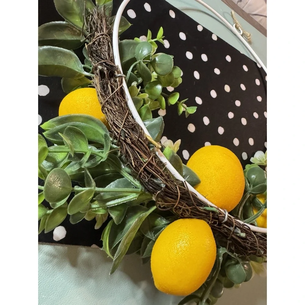 Plastic Lemon and Greenery Door Hanger, Wall hanger, Outdoor Indoor Decor 12 in
